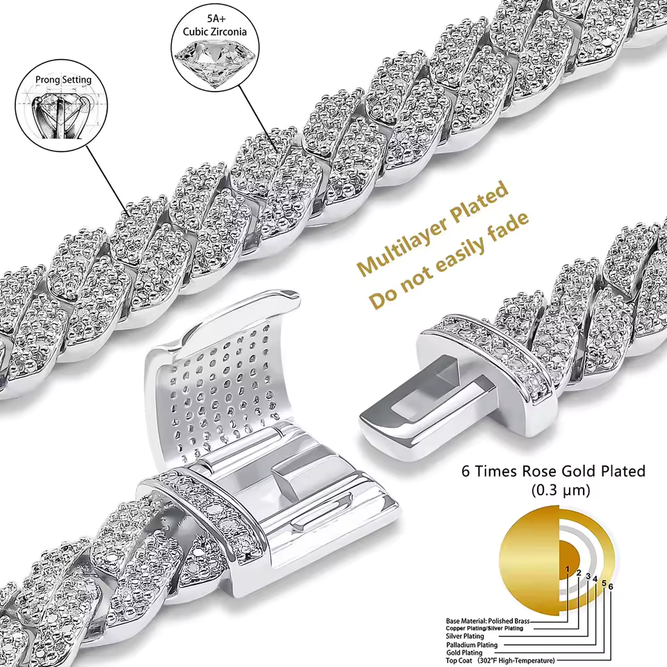 14mm Iced Out Cuban Link Chain β 18K Gold/White Gold Plated